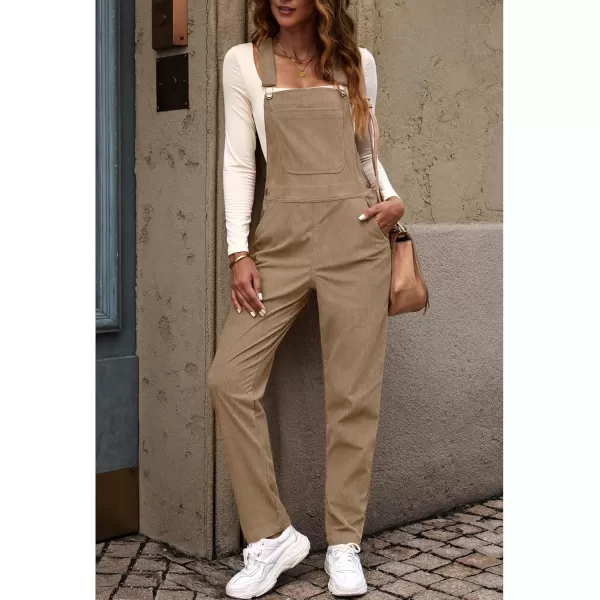 imageluvamia Corduroy Overalls for Women Adjustable Straps Fashion Bib Overall Jumpsuit with Pocket Tapered Leg Trendy 90sKhaki