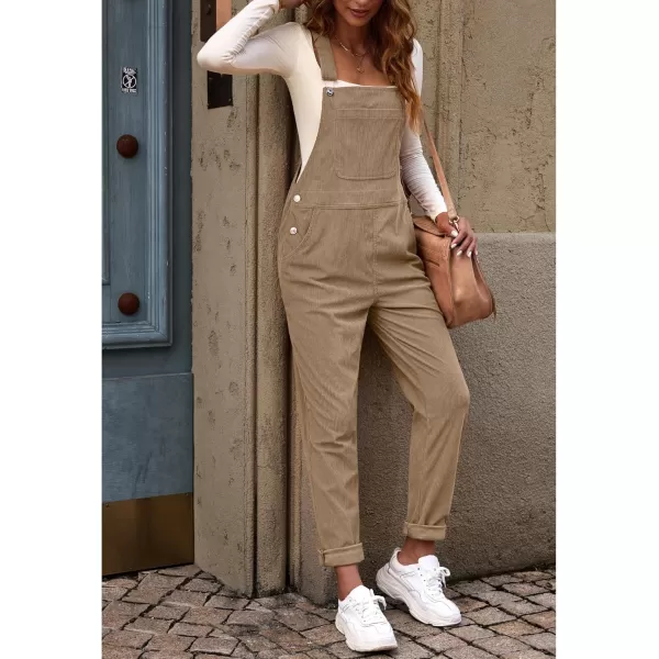 imageluvamia Corduroy Overalls for Women Adjustable Straps Fashion Bib Overall Jumpsuit with Pocket Tapered Leg Trendy 90sKhaki