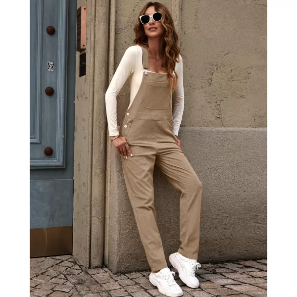 imageluvamia Corduroy Overalls for Women Adjustable Straps Fashion Bib Overall Jumpsuit with Pocket Tapered Leg Trendy 90sKhaki