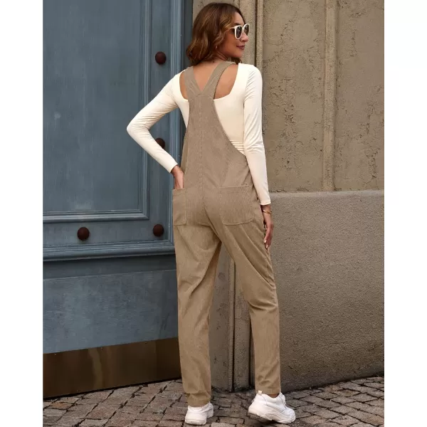imageluvamia Corduroy Overalls for Women Adjustable Straps Fashion Bib Overall Jumpsuit with Pocket Tapered Leg Trendy 90sKhaki