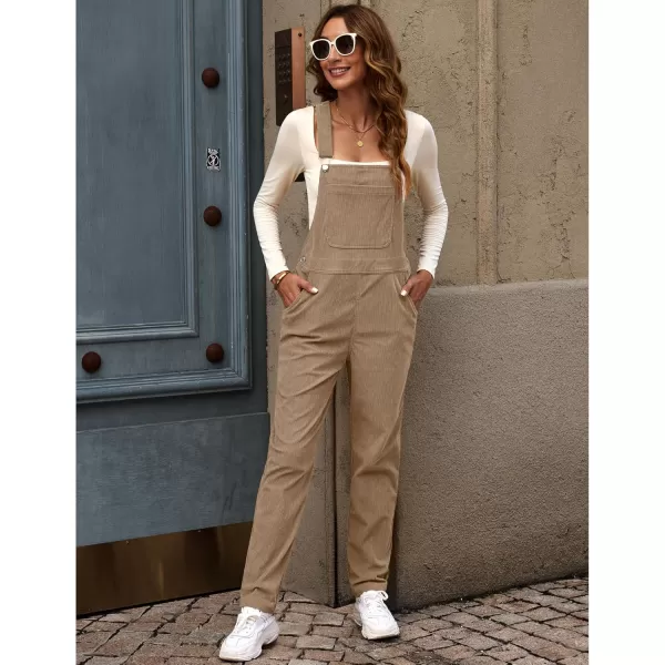 imageluvamia Corduroy Overalls for Women Adjustable Straps Fashion Bib Overall Jumpsuit with Pocket Tapered Leg Trendy 90sKhaki