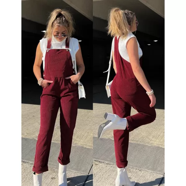 imageluvamia Corduroy Overalls for Women Adjustable Straps Fashion Bib Overall Jumpsuit with Pocket Tapered Leg Trendy 90sTawny Port