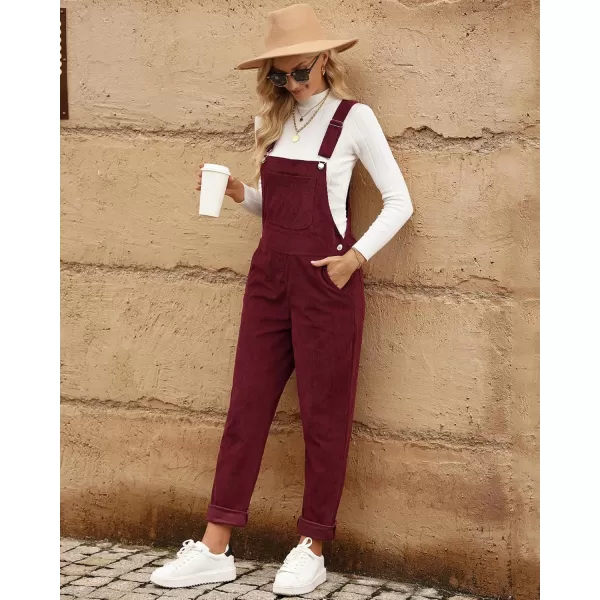 imageluvamia Corduroy Overalls for Women Adjustable Straps Fashion Bib Overall Jumpsuit with Pocket Tapered Leg Trendy 90sTawny Port