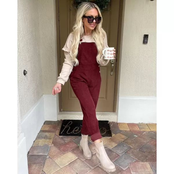 imageluvamia Corduroy Overalls for Women Adjustable Straps Fashion Bib Overall Jumpsuit with Pocket Tapered Leg Trendy 90sTawny Port