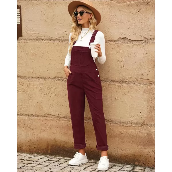 imageluvamia Corduroy Overalls for Women Adjustable Straps Fashion Bib Overall Jumpsuit with Pocket Tapered Leg Trendy 90sTawny Port