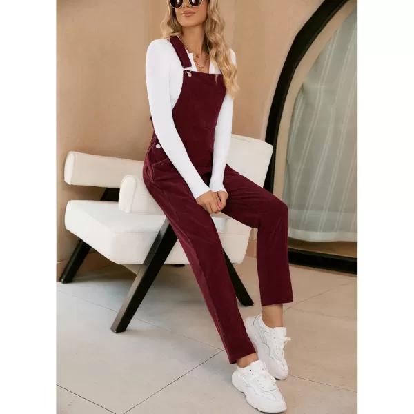 imageluvamia Corduroy Overalls for Women Adjustable Straps Fashion Bib Overall Jumpsuit with Pocket Tapered Leg Trendy 90sTawny Port