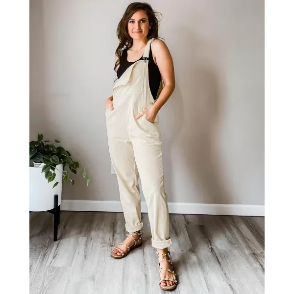 imageluvamia Corduroy Overalls for Women Adjustable Straps Fashion Bib Overall Jumpsuit with Pocket Tapered Leg Trendy 90sVanilla