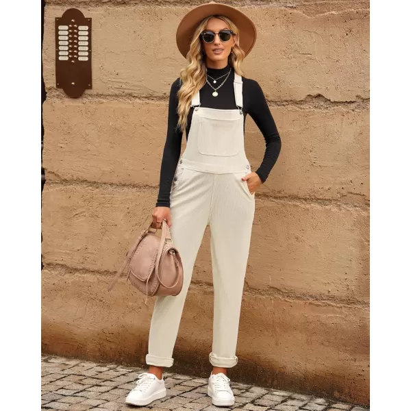 imageluvamia Corduroy Overalls for Women Adjustable Straps Fashion Bib Overall Jumpsuit with Pocket Tapered Leg Trendy 90sVanilla