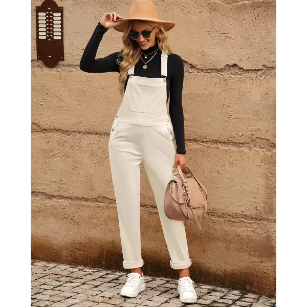imageluvamia Corduroy Overalls for Women Adjustable Straps Fashion Bib Overall Jumpsuit with Pocket Tapered Leg Trendy 90sVanilla