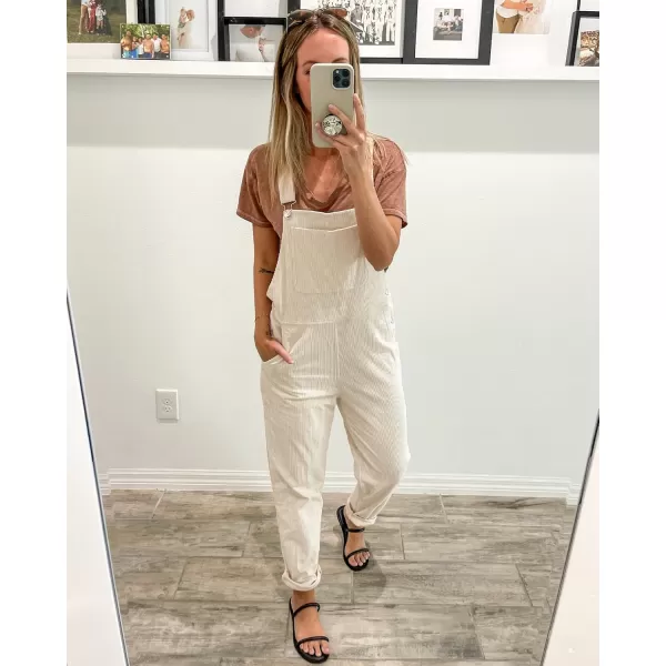 imageluvamia Corduroy Overalls for Women Adjustable Straps Fashion Bib Overall Jumpsuit with Pocket Tapered Leg Trendy 90sVanilla