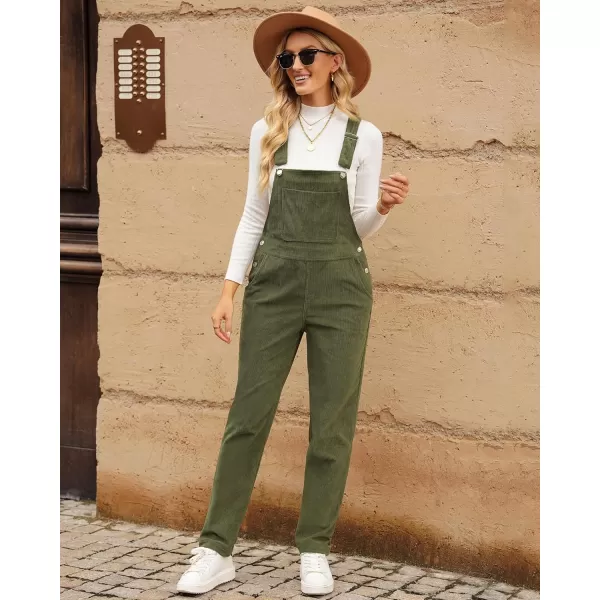 imageluvamia Corduroy Overalls for Women Adjustable Straps Fashion Bib Overall Jumpsuit with Pocket Tapered Leg Trendy 90sWinter Moss