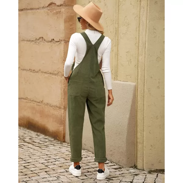imageluvamia Corduroy Overalls for Women Adjustable Straps Fashion Bib Overall Jumpsuit with Pocket Tapered Leg Trendy 90sWinter Moss