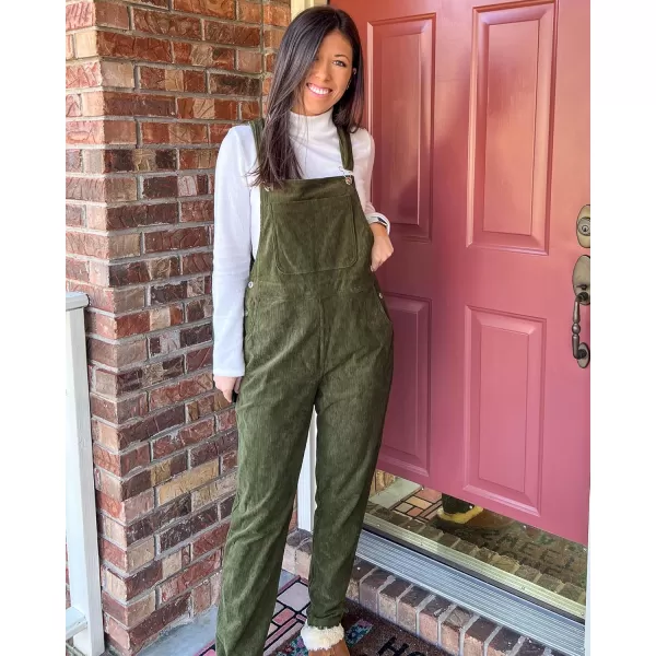 imageluvamia Corduroy Overalls for Women Adjustable Straps Fashion Bib Overall Jumpsuit with Pocket Tapered Leg Trendy 90sWinter Moss