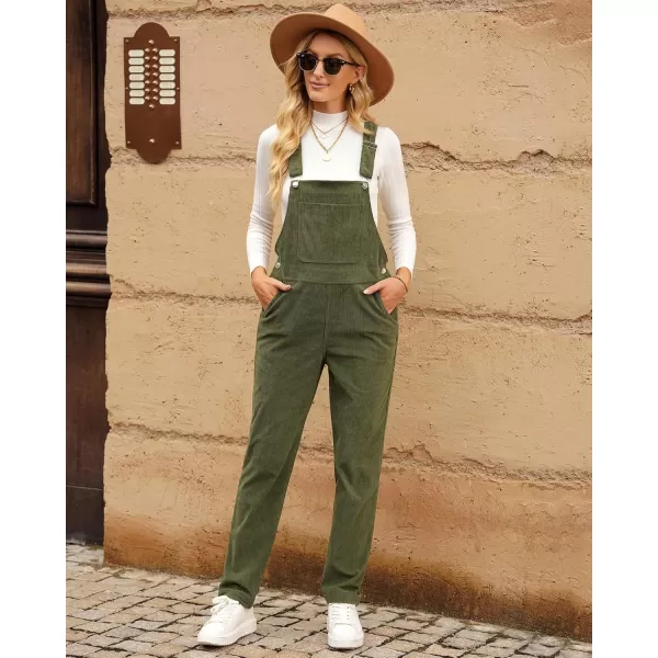 imageluvamia Corduroy Overalls for Women Adjustable Straps Fashion Bib Overall Jumpsuit with Pocket Tapered Leg Trendy 90sWinter Moss