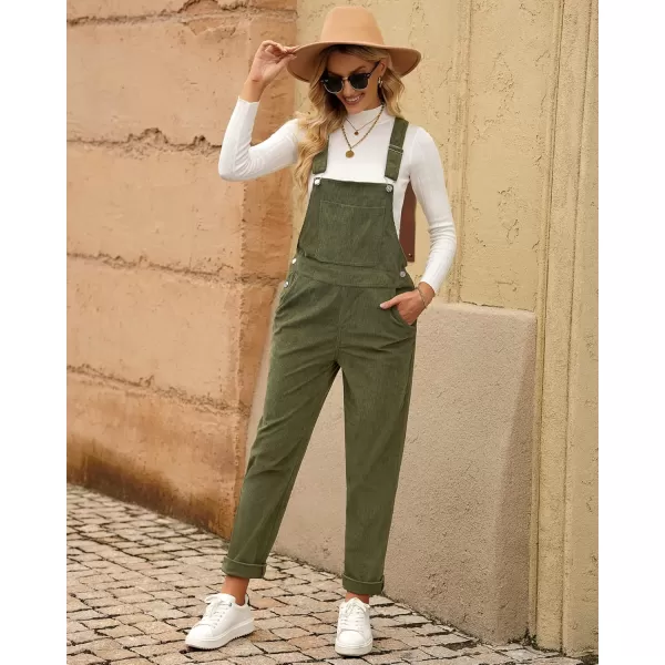 imageluvamia Corduroy Overalls for Women Adjustable Straps Fashion Bib Overall Jumpsuit with Pocket Tapered Leg Trendy 90sWinter Moss