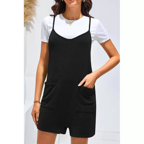 imageluvamia Rompers for Women Sleeveless Summer Short Jumpsuits Adjustable Straps Overall Shorts Resort Wear Vacation OutfitBlack