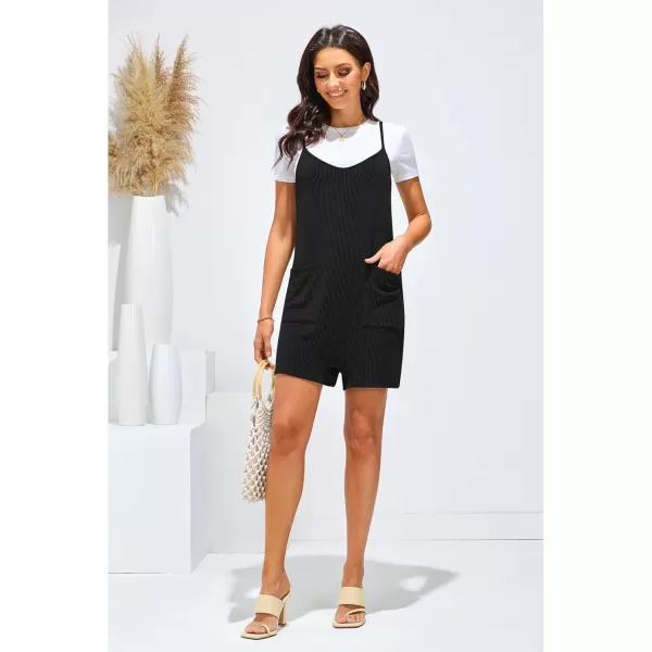 imageluvamia Rompers for Women Sleeveless Summer Short Jumpsuits Adjustable Straps Overall Shorts Resort Wear Vacation OutfitBlack