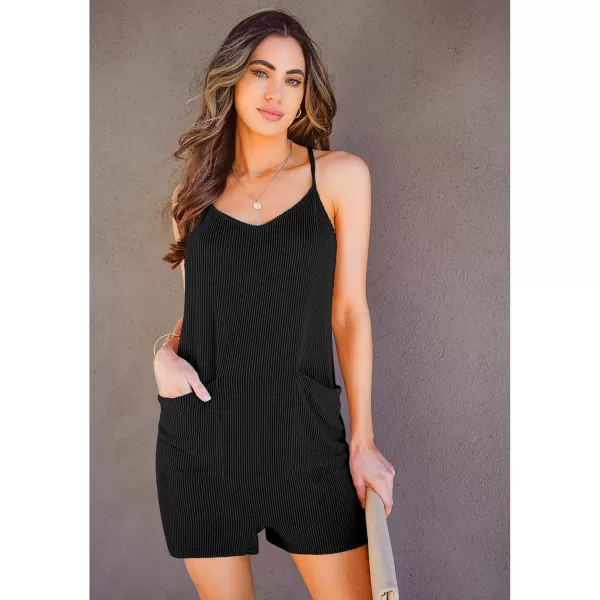 imageluvamia Rompers for Women Sleeveless Summer Short Jumpsuits Adjustable Straps Overall Shorts Resort Wear Vacation OutfitBlack
