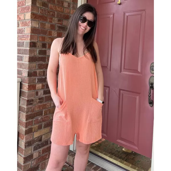 imageluvamia Rompers for Women Sleeveless Summer Short Jumpsuits Adjustable Straps Overall Shorts Resort Wear Vacation OutfitCoral