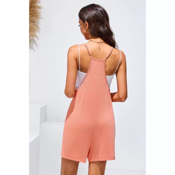 imageluvamia Rompers for Women Sleeveless Summer Short Jumpsuits Adjustable Straps Overall Shorts Resort Wear Vacation OutfitCoral