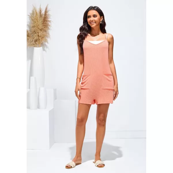 imageluvamia Rompers for Women Sleeveless Summer Short Jumpsuits Adjustable Straps Overall Shorts Resort Wear Vacation OutfitCoral