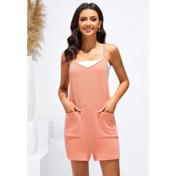 imageluvamia Rompers for Women Sleeveless Summer Short Jumpsuits Adjustable Straps Overall Shorts Resort Wear Vacation OutfitCoral