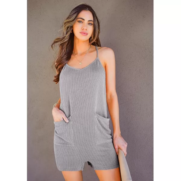 imageluvamia Rompers for Women Sleeveless Summer Short Jumpsuits Adjustable Straps Overall Shorts Resort Wear Vacation OutfitGray