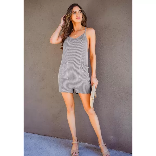 imageluvamia Rompers for Women Sleeveless Summer Short Jumpsuits Adjustable Straps Overall Shorts Resort Wear Vacation OutfitGray