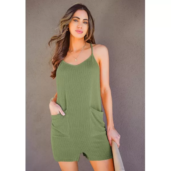 imageluvamia Rompers for Women Sleeveless Summer Short Jumpsuits Adjustable Straps Overall Shorts Resort Wear Vacation OutfitOlive Green