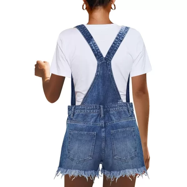 imageluvamia Womens Ripped Short Overalls Adjustable Denim Bib Overall Shorts RomperAafter Dusk Blue