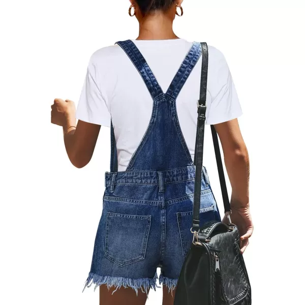 imageluvamia Womens Ripped Short Overalls Adjustable Denim Bib Overall Shorts RomperAcobalt Night Blue