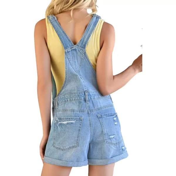 imageluvamia Womens Ripped Short Overalls Adjustable Denim Bib Overall Shorts RomperAzure Glowfolded Hem