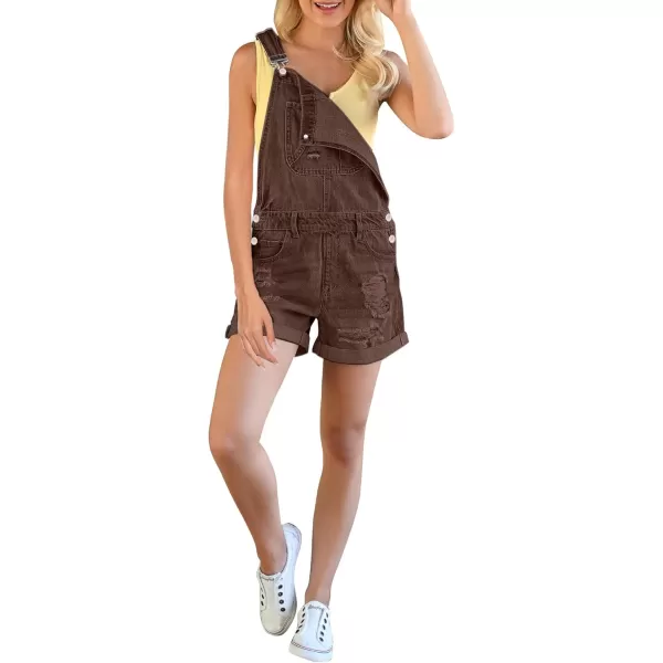 imageluvamia Womens Ripped Short Overalls Adjustable Denim Bib Overall Shorts RomperChocolate Brown