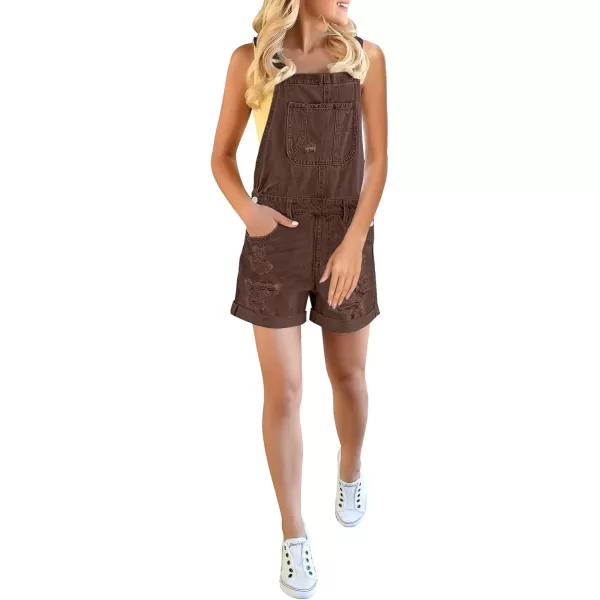 imageluvamia Womens Ripped Short Overalls Adjustable Denim Bib Overall Shorts RomperChocolate Brown