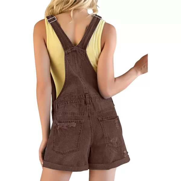 imageluvamia Womens Ripped Short Overalls Adjustable Denim Bib Overall Shorts RomperChocolate Brown