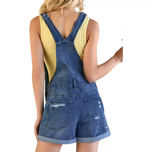 imageluvamia Womens Ripped Short Overalls Adjustable Denim Bib Overall Shorts RomperFresh Bright Bluefolded Hem