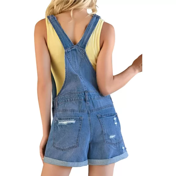 imageluvamia Womens Ripped Short Overalls Adjustable Denim Bib Overall Shorts RomperNightfall Bluefolded Hem