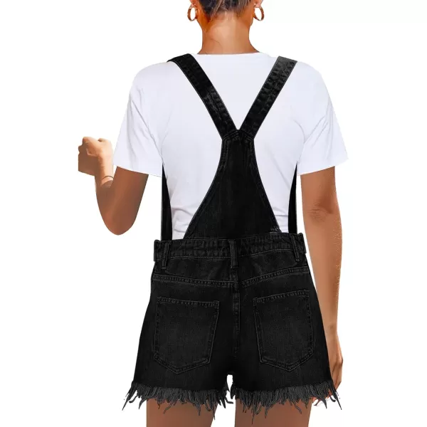 imageluvamia Womens Ripped Short Overalls Adjustable Denim Bib Overall Shorts RomperTrue Black