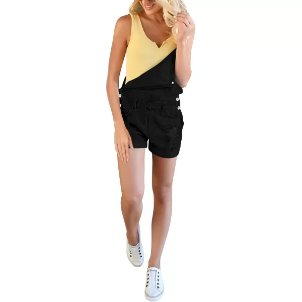 imageluvamia Womens Ripped Short Overalls Adjustable Denim Bib Overall Shorts RomperWarm Onyx Black