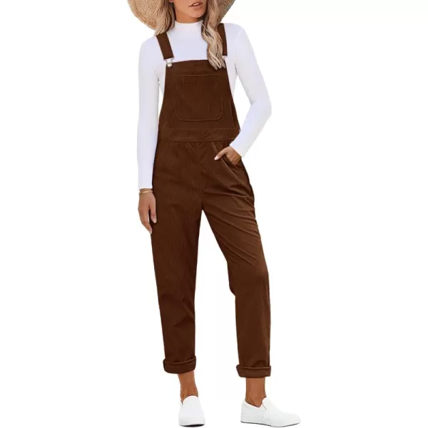 imageluvamia Corduroy Overalls for Women Adjustable Straps Fashion Bib Overall Jumpsuit with Pocket Tapered Leg Trendy 90sFriar Brown