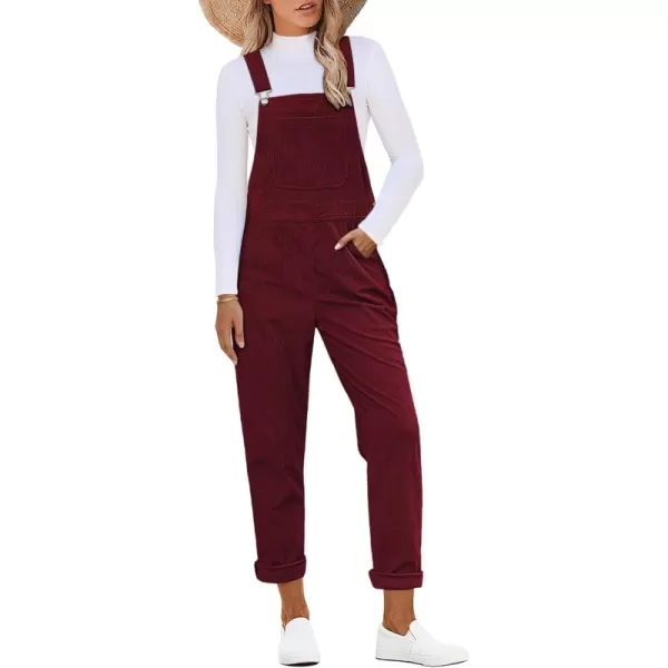 imageluvamia Corduroy Overalls for Women Adjustable Straps Fashion Bib Overall Jumpsuit with Pocket Tapered Leg Trendy 90sTawny Port