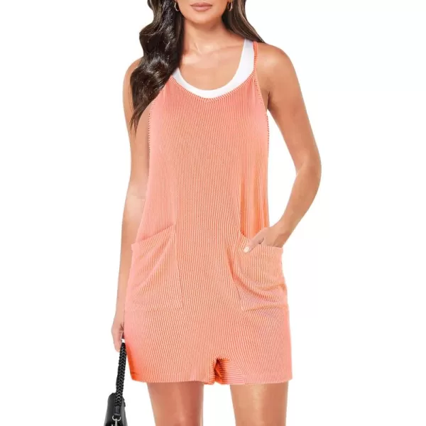 imageluvamia Rompers for Women Sleeveless Summer Short Jumpsuits Adjustable Straps Overall Shorts Resort Wear Vacation OutfitCoral