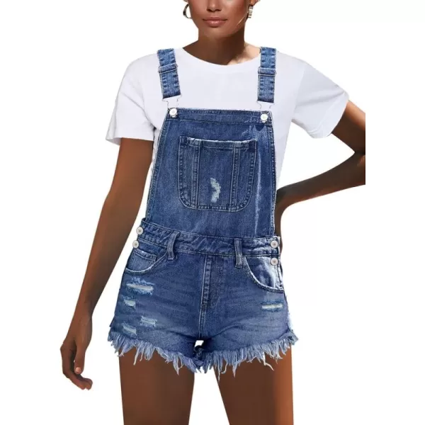 imageluvamia Womens Ripped Short Overalls Adjustable Denim Bib Overall Shorts RomperAafter Dusk Blue