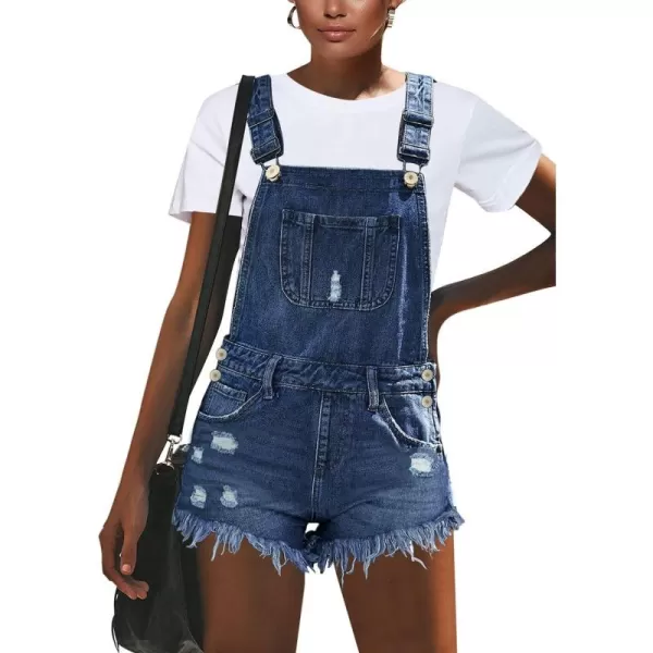 imageluvamia Womens Ripped Short Overalls Adjustable Denim Bib Overall Shorts RomperAcobalt Night Blue