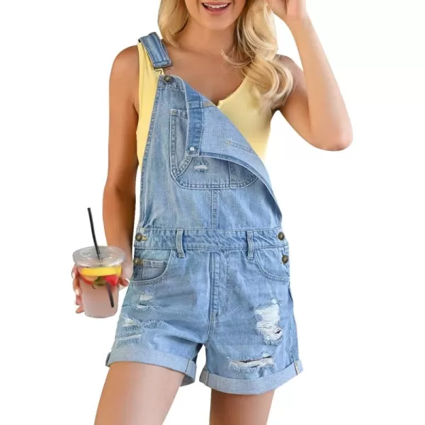 imageluvamia Womens Ripped Short Overalls Adjustable Denim Bib Overall Shorts RomperAzure Glowfolded Hem