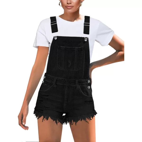 imageluvamia Womens Ripped Short Overalls Adjustable Denim Bib Overall Shorts RomperTrue Black