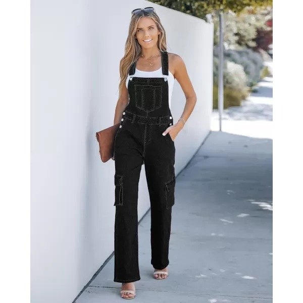 imageluvamia Cargo Jean Overalls for Women Wide Leg Bib Utility Stretchy Denim Jumpsuit Overall Loose 90s TrendyBlack