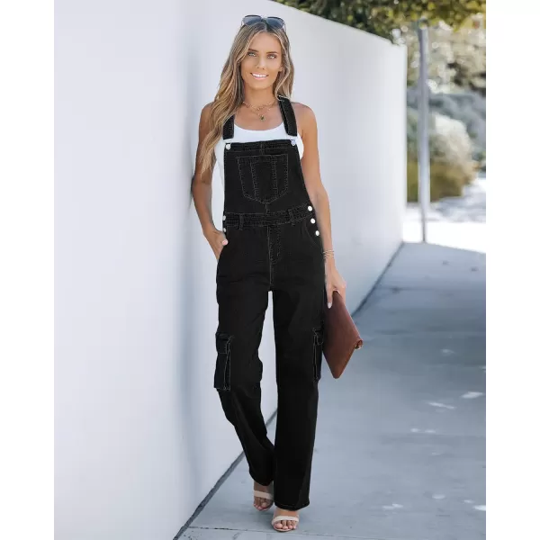 imageluvamia Cargo Jean Overalls for Women Wide Leg Bib Utility Stretchy Denim Jumpsuit Overall Loose 90s TrendyBlack