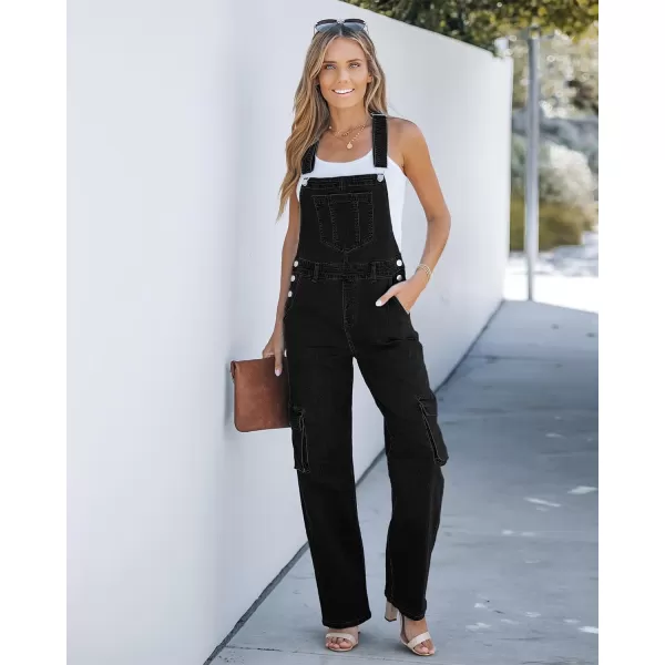 imageluvamia Cargo Jean Overalls for Women Wide Leg Bib Utility Stretchy Denim Jumpsuit Overall Loose 90s TrendyBlack