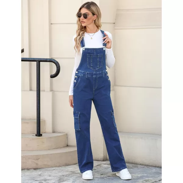 imageluvamia Cargo Jean Overalls for Women Wide Leg Bib Utility Stretchy Denim Jumpsuit Overall Loose 90s TrendyBright Cobalt Blue